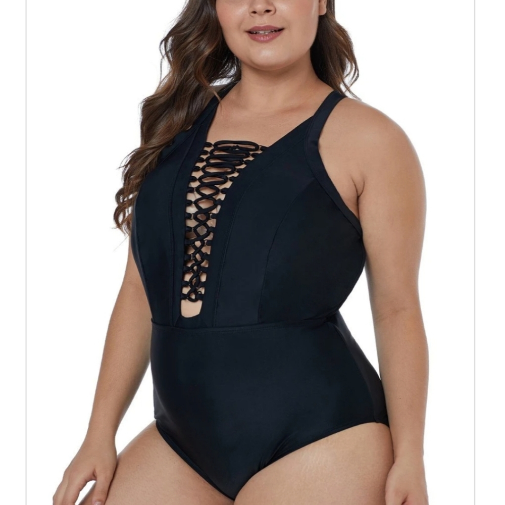 Lace Front One Piece Swim Suit